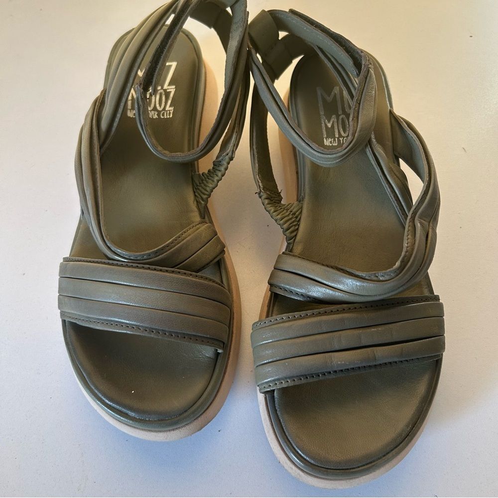 Miz Mooz New York Olive Green Leather Platform Wedge Sandals Size 39 US 8.5 - Picture 3 of 11